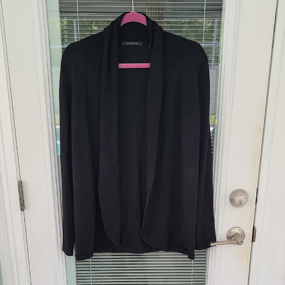 Cyrus Roll Neck Black Open Front Cardigan Sz M